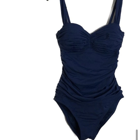 Bleu Rod Kore Shirred Underwire One-Piece Swimsuit swimwear navy NEW 6 - Picture 7 of 10